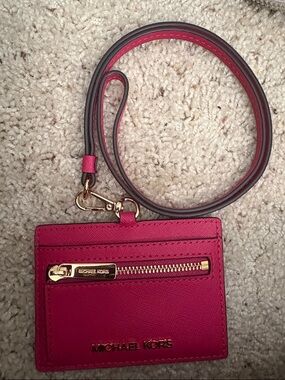 Michael Kors Pink Saffiano Leather Card Case with Lanyard